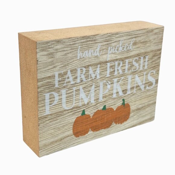 Fall Pumpkin Wood Block Sign Rustic Autumn Decor 4x3 Inch Holiday Mini - Picture 2 of 6